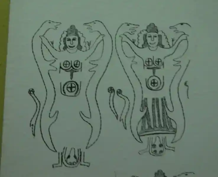 Four-pointed cross inside a circle on the female private parts